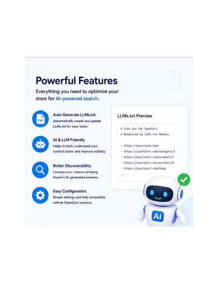 OpenCart-Erweiterung „LLMs.txt Generator“ | KI-Suche und LLM-Optimierung